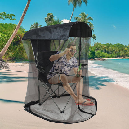 Outdoor Mosquito Net Chair Cover with Canopy – UV & Waterproof, Zippered Entry, Breathable Mesh Tent for Camping, Fishing, Beach Use (Black) - Image 7
