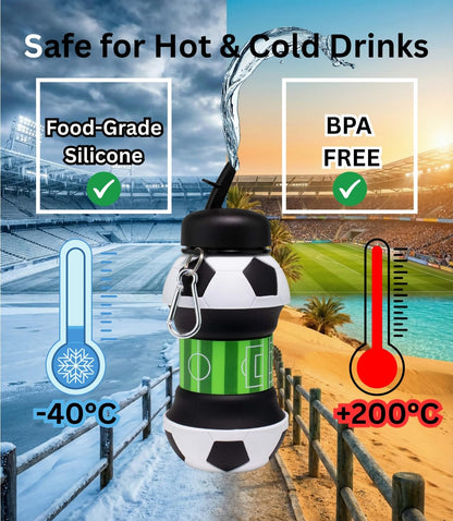 Foldable Soccer Water Bottle for Kids – 18oz Expandable Silicone Hydration Flask with Leak-Proof Spout & Carabiner Clip, BPA-Free, Ideal for School, Sports, Travel & Outdoor Adventures (Black, White, Green) - Image 7