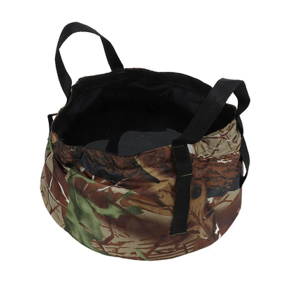 Collapsible Outdoor Bucket with Handles – Foldable Water Container for Camping, Fishing, Travel & Washing, Durable Waterproof Polyester Basin (Camouflage)