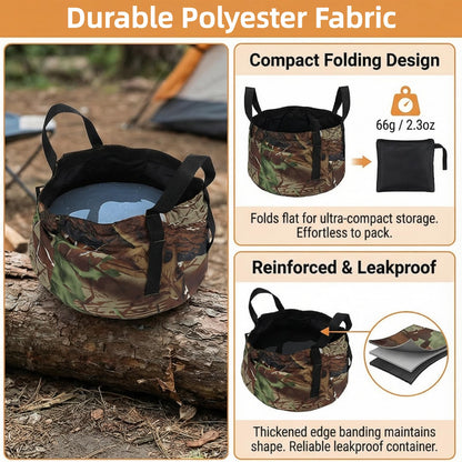 Collapsible Outdoor Bucket with Handles – Foldable Water Container for Camping, Fishing, Travel & Washing, Durable Waterproof Polyester Basin (Camouflage) - Image 3