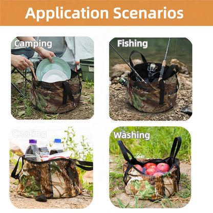 Collapsible Outdoor Bucket with Handles – Foldable Water Container for Camping, Fishing, Travel & Washing, Durable Waterproof Polyester Basin (Camouflage) - Image 5