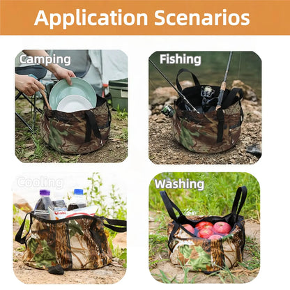 Collapsible Outdoor Bucket with Handles – Foldable Water Container for Camping, Fishing, Travel & Washing, Durable Waterproof Polyester Basin (Camouflage) - Image 5