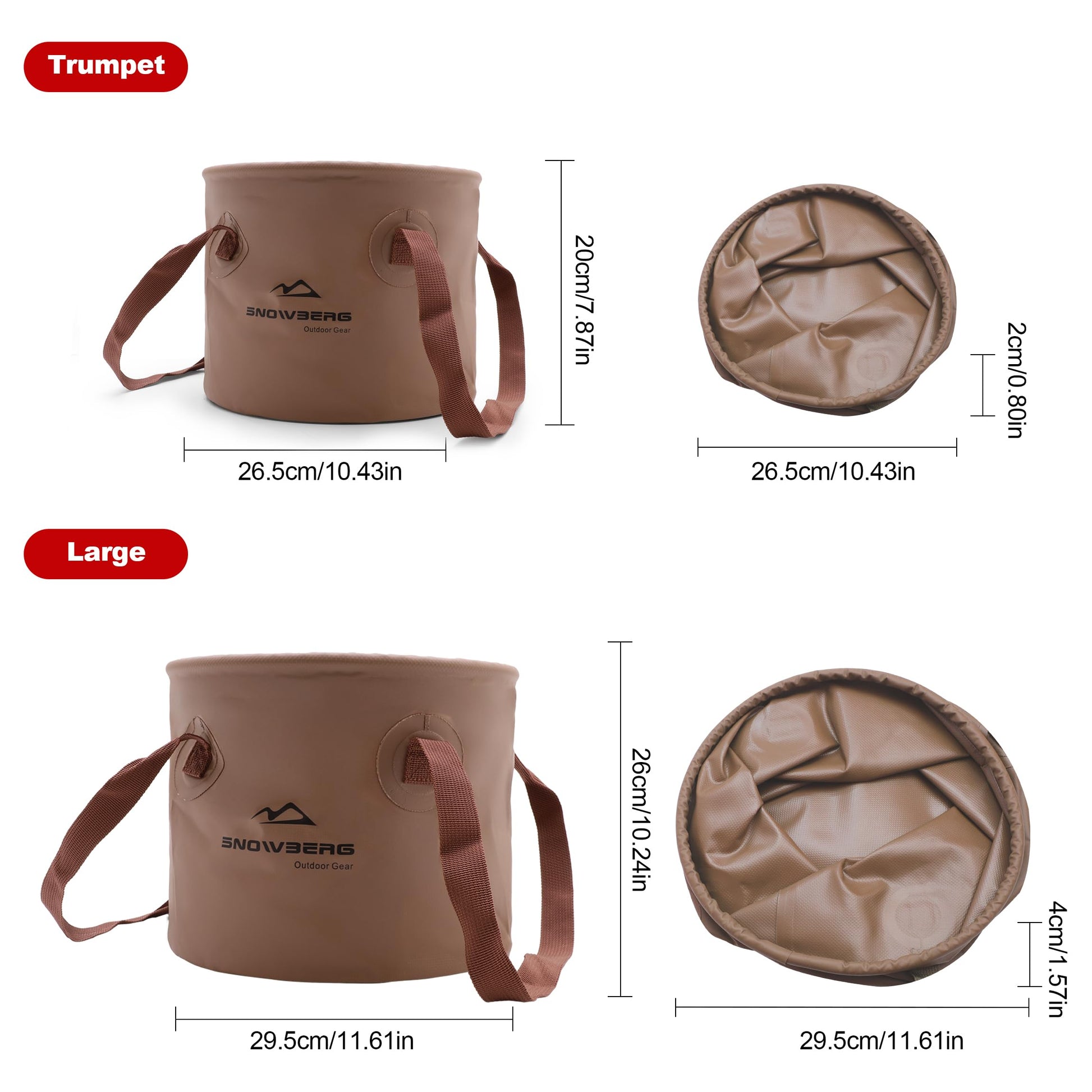 Multi-Use Collapsible Bucket – Foldable Camping Container with Dual Handles, 10L/20L Capacity, Supports 22 lbs or 44 lbs, Waterproof PVC Mesh for Fishing, Washing, Picnics & Outdoor Use (Coffee,Trumpet) - Image 5