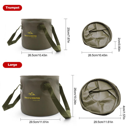 Multi-Use Collapsible Bucket – Foldable Camping Container with Dual Handles, 10L/20L Capacity, Supports 22 lbs or 44 lbs, Waterproof PVC Mesh for Fishing, Washing, Picnics & Outdoor Use (Forest Green,Trumpet) - Image 5