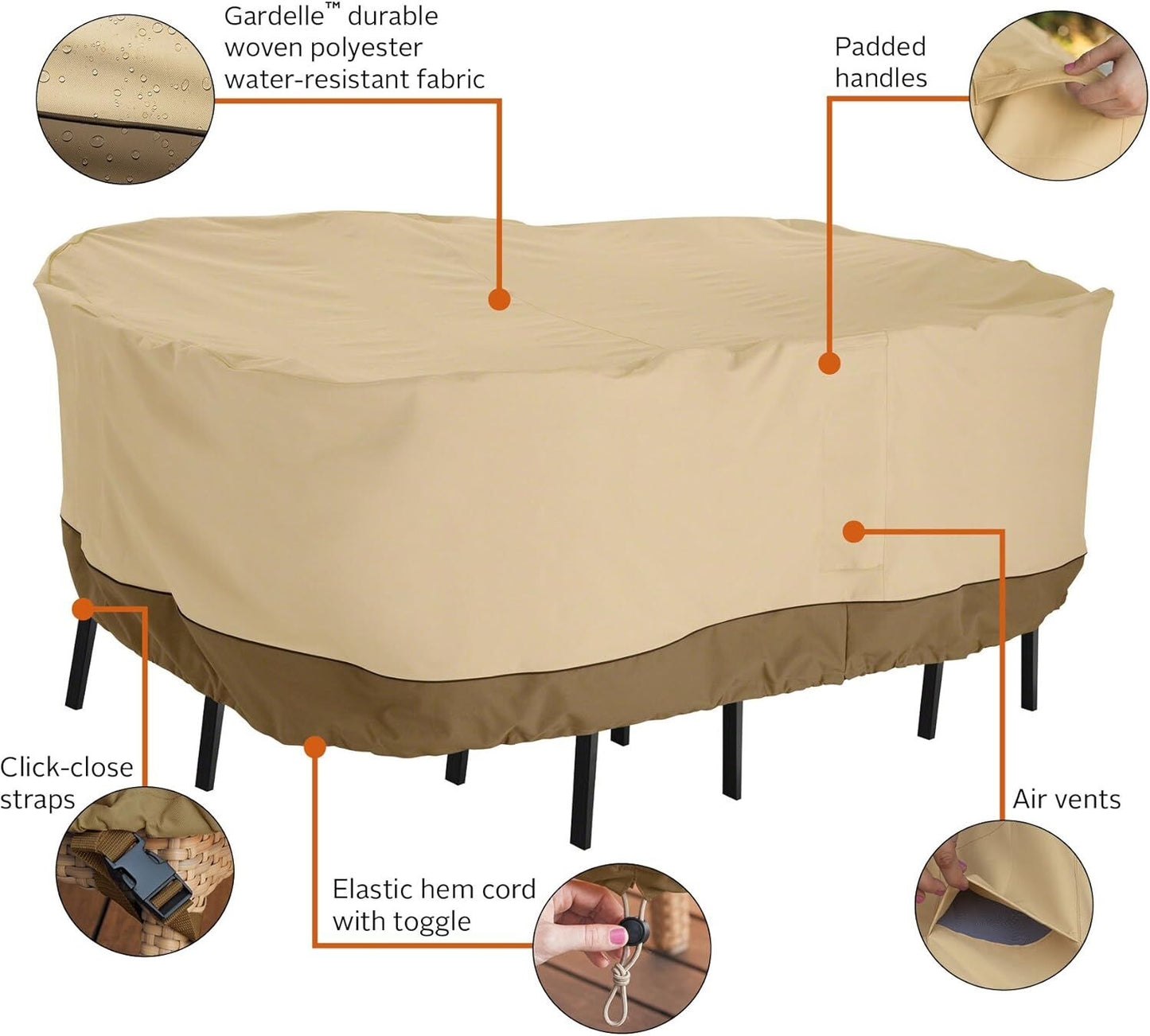 Patio Table & Chair Cover with Umbrella Hole: Water-Resistant Outdoor Furniture Cover for Rectangular/Oval Garden Sets(223x147x58 cm LxWxH) - Image 4