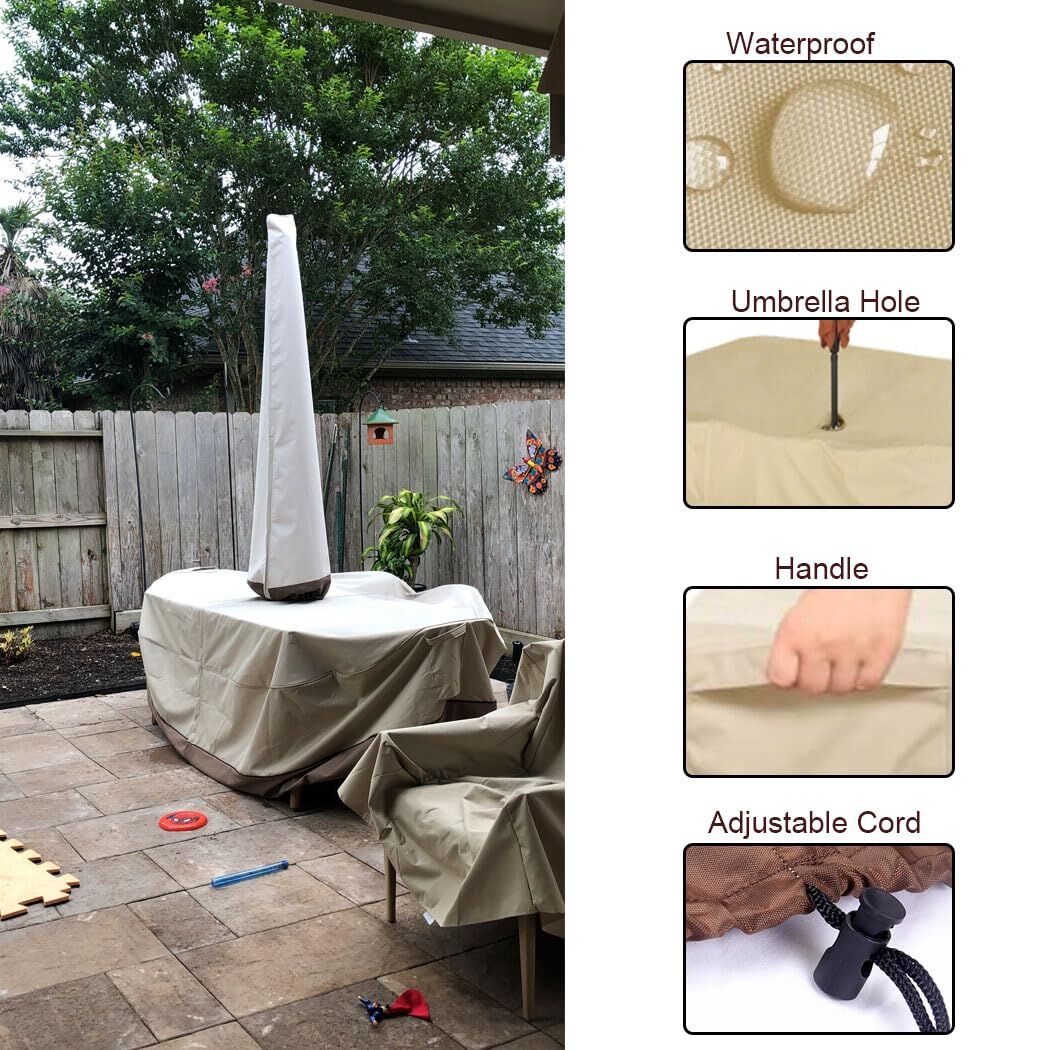 Patio Table & Chair Cover with Umbrella Hole: Water-Resistant Outdoor Furniture Cover for Rectangular/Oval Garden Sets(223x147x58 cm LxWxH) - Image 5