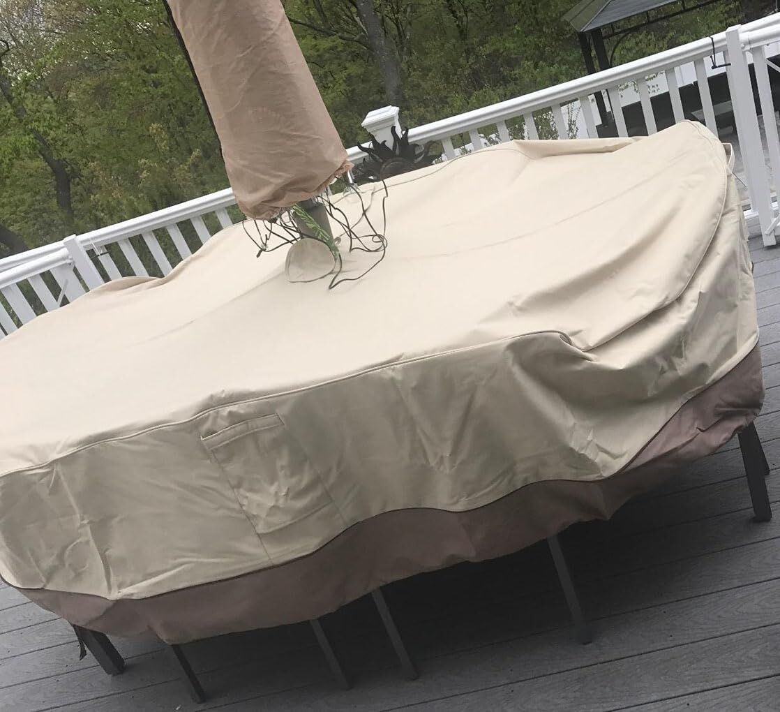 Patio Table & Chair Cover with Umbrella Hole: Water-Resistant Outdoor Furniture Cover for Rectangular/Oval Garden Sets(223x147x58 cm LxWxH) - Image 6