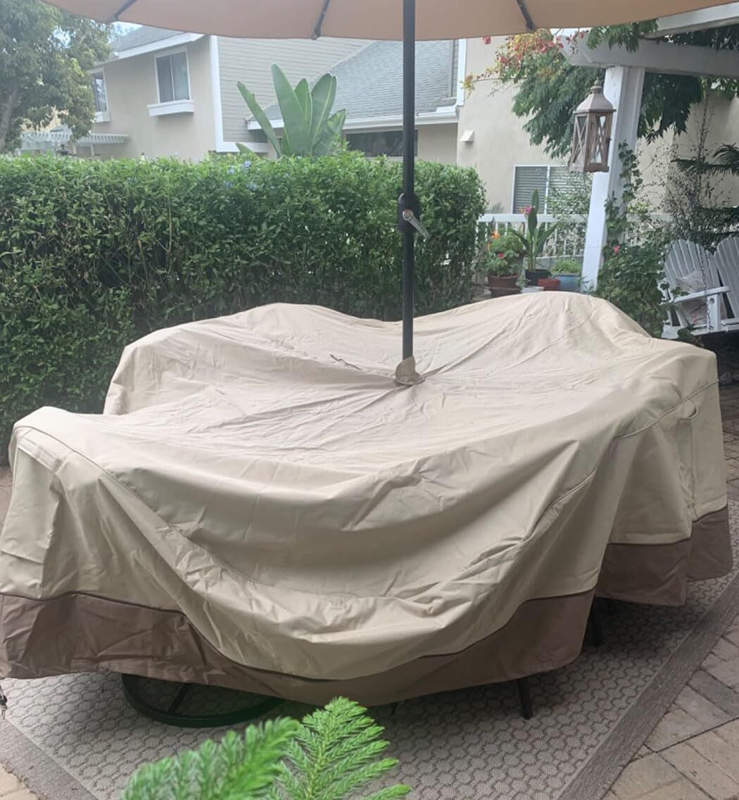 Patio Table & Chair Cover with Umbrella Hole: Water-Resistant Outdoor Furniture Cover for Rectangular/Oval Garden Sets(223x147x58 cm LxWxH) - Image 7