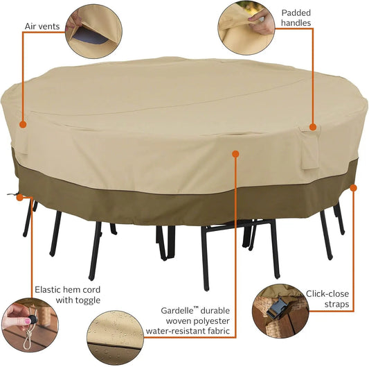 Round Patio Furniture Cover with Umbrella Hole: Waterproof 4-Season Protector for Garden, Balcony Table & Chair Sets(240x60 cm LxH) - Image 3