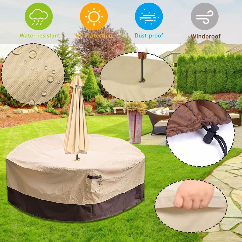 Round Patio Furniture Cover with Umbrella Hole: Waterproof 4-Season Protector for Garden, Balcony Table & Chair Sets(240x60 cm LxH) - Image 5