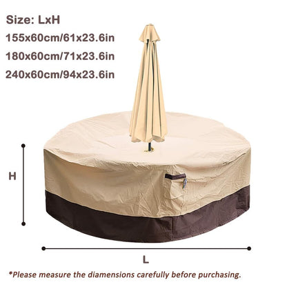 Round Patio Furniture Cover with Umbrella Hole: Waterproof 4-Season Protector for Garden, Balcony Table & Chair Sets(155x60 cm LxH) - Image 2