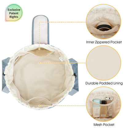 High-Capacity Barrel-Style Cosmetic Bag with Double Drawstring Closure – Water-Resistant, Padded Lining, Inner Zipper & Mesh Pocket – Ideal for Travel & Daily Use (Blue) - Image 5