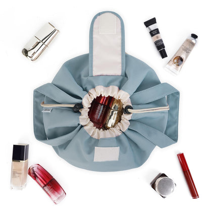 High-Capacity Barrel-Style Cosmetic Bag with Double Drawstring Closure – Water-Resistant, Padded Lining, Inner Zipper & Mesh Pocket – Ideal for Travel & Daily Use (Blue) - Image 7