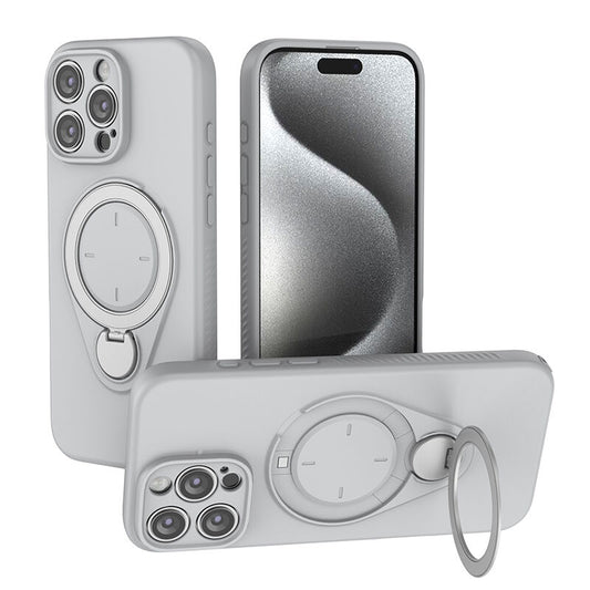 Magnetic Shockproof Case with 360-Degree Rotating Ring Stand for iPhone 16 Pro Max – Slim Protective Phone Cover with Airbag Corners and Wireless Charging Support for Home, Office, Travel and Daily Use (Grey)