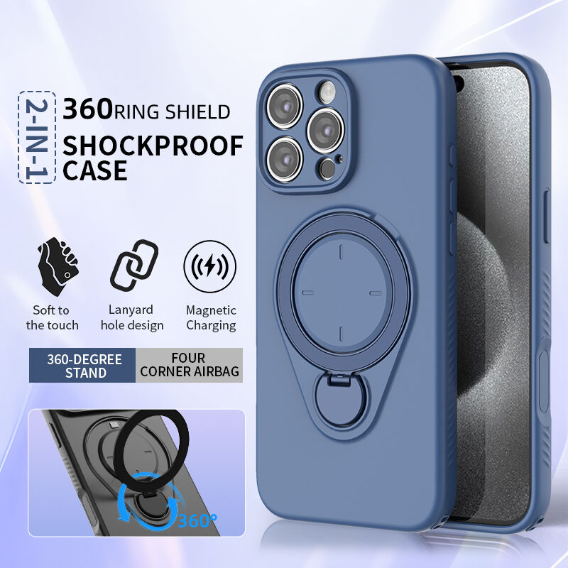 Magnetic Shockproof Case with 360-Degree Rotating Ring Stand for iPhone 16 Pro – Slim Protective Phone Cover with Airbag Corners and Wireless Charging Support for Home, Office, Travel and Daily Use (Orange)  - Image 3