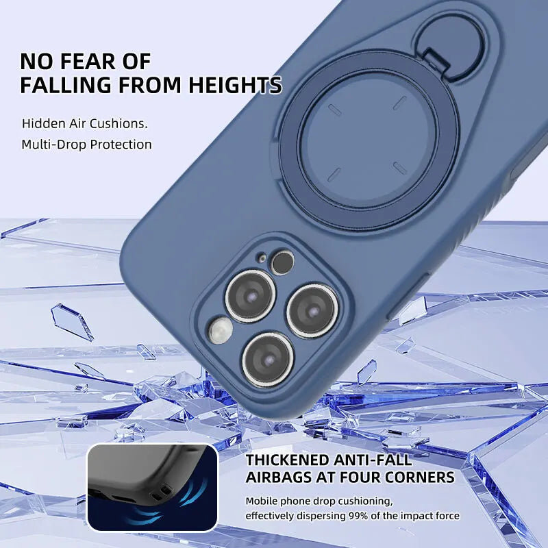 Magnetic Shockproof Case with 360-Degree Rotating Ring Stand for iPhone 16 Pro – Slim Protective Phone Cover with Airbag Corners and Wireless Charging Support for Home, Office, Travel and Daily Use (Blue)  - Image 6