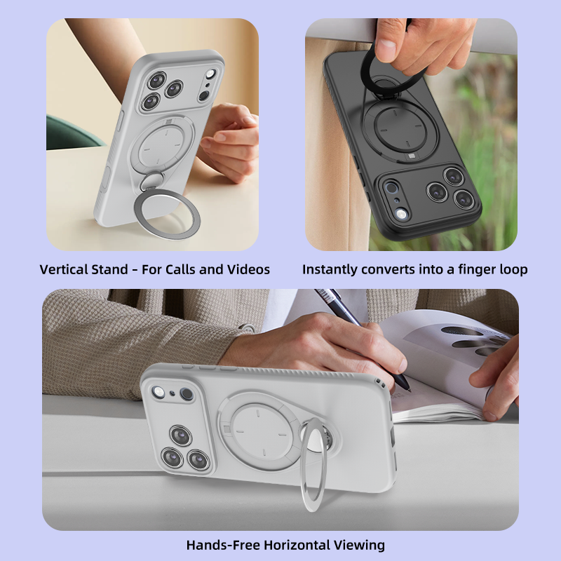 Magnetic Shockproof Case with 360-Degree Rotating Ring Stand for iPhone 17 Pro Max – Slim Protective Phone Cover with Airbag Corners and Wireless Charging Support for Home, Office, Travel and Daily Use (Grey)  - Image 6
