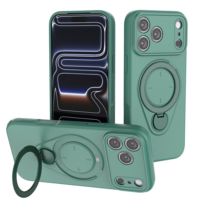 Magnetic Shockproof Case with 360-Degree Rotating Ring Stand for iPhone 17 Pro Max – Slim Protective Phone Cover with Airbag Corners and Wireless Charging Support for Home, Office, Travel and Daily Use (Green)