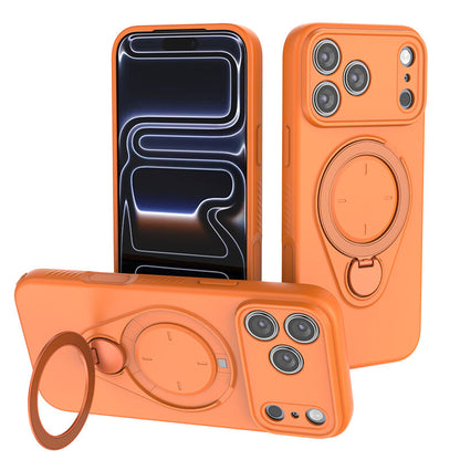 Magnetic Shockproof Phone Case with 360-Degree Rotating Ring Stand and Wireless Charging Support for iPhone 17 Pro – Slim Protective Cover Designed for Home Use, Office Work, Travel, Commuting and Everyday On-the-Go Lifestyle (Orange)