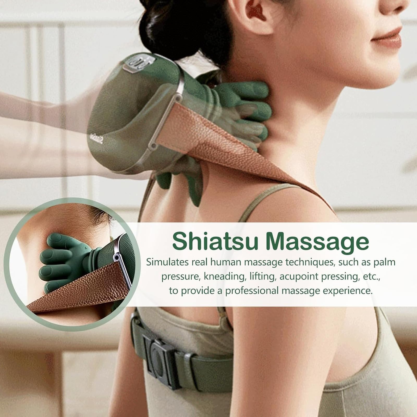 Hand-Like Neck & Shoulder Massager with 4D Kneading and Heat – Portable Massage Device for Back, Legs, and Neck Relaxation (Forest Green)  - Image 2