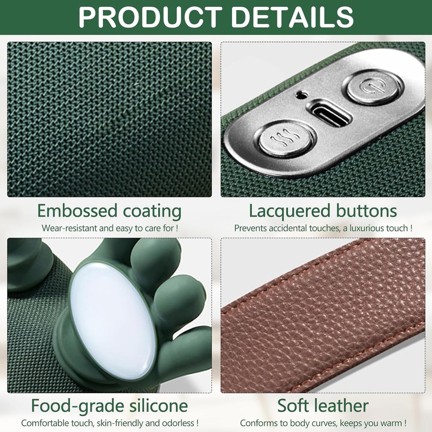 Hand-Like Neck & Shoulder Massager with 4D Kneading and Heat – Portable Massage Device for Back, Legs, and Neck Relaxation (Forest Green)  - Image 3