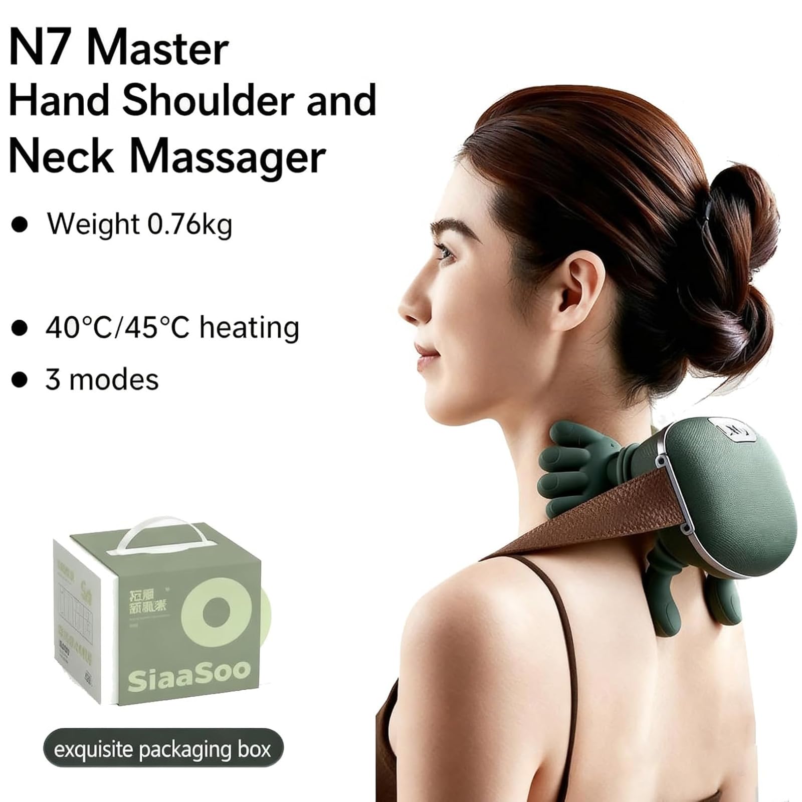 Hand-Like Neck & Shoulder Massager with 4D Kneading and Heat – Portable Massage Device for Back, Legs, and Neck Relaxation (Forest Green)  - Image 6
