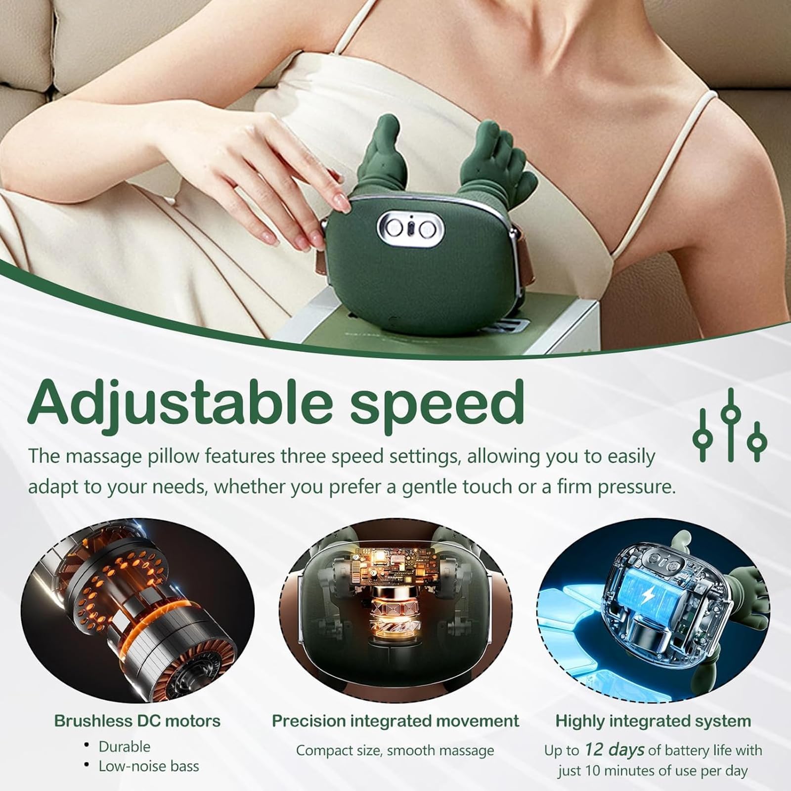 Hand-Like Neck & Shoulder Massager with 4D Kneading and Heat – Portable Massage Device for Back, Legs, and Neck Relaxation (Forest Green)  - Image 7