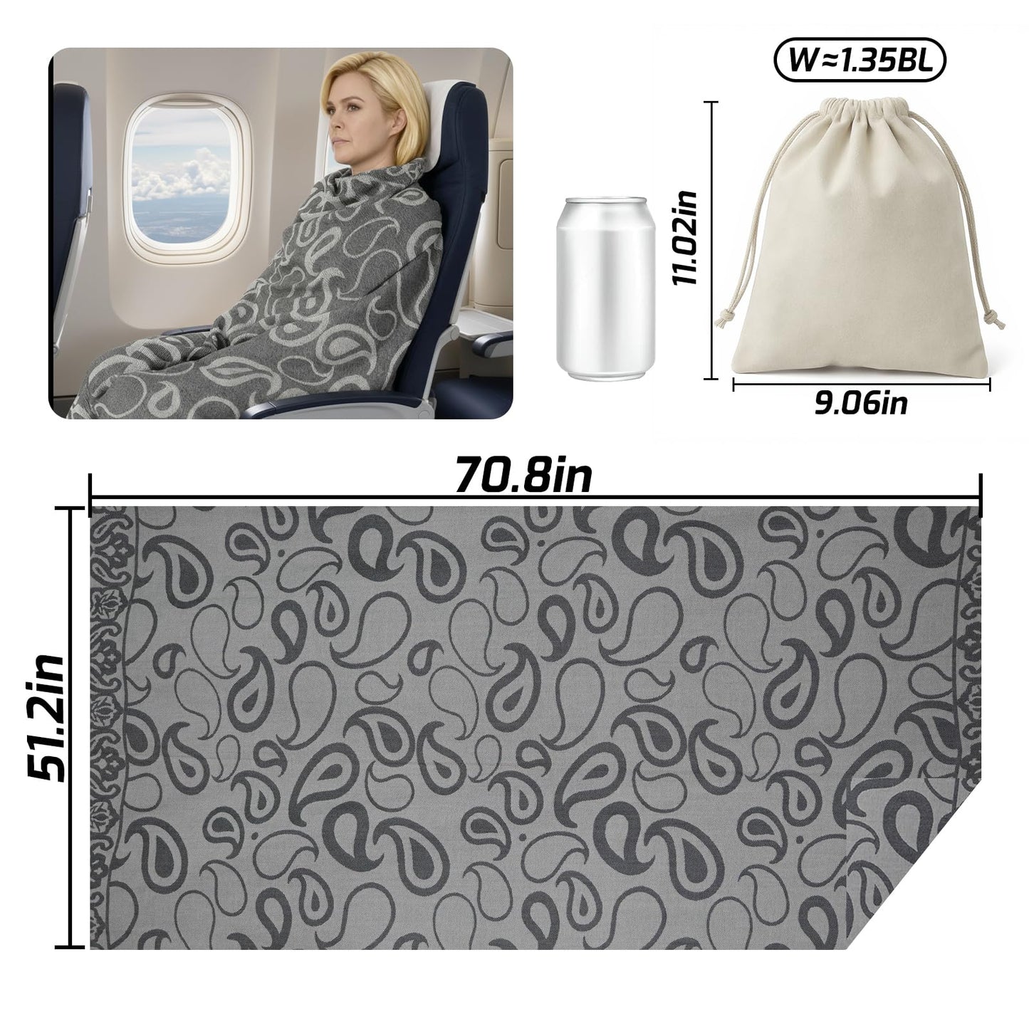 Premium Travel Blanket – Ultra-Soft Knit Wrap for Airplane, Car, Office Naps, and Gifts – Lightweight, Breathable, and Stylish with Storage Bag (Black) - Image 2
