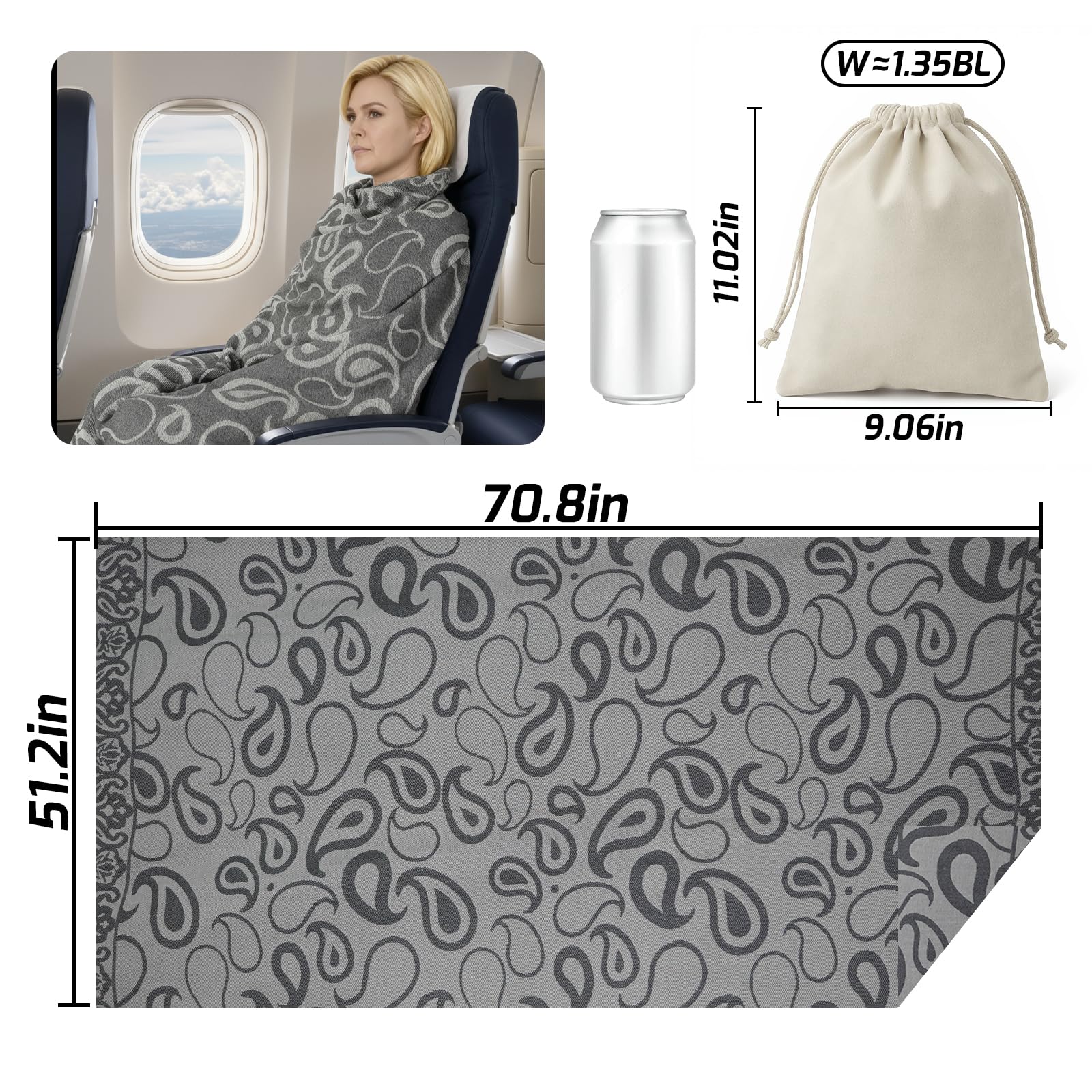 Premium Travel Blanket – Ultra-Soft Knit Wrap for Airplane, Car, Office Naps, and Gifts – Lightweight, Breathable, and Stylish with Storage Bag (Black) - Image 2