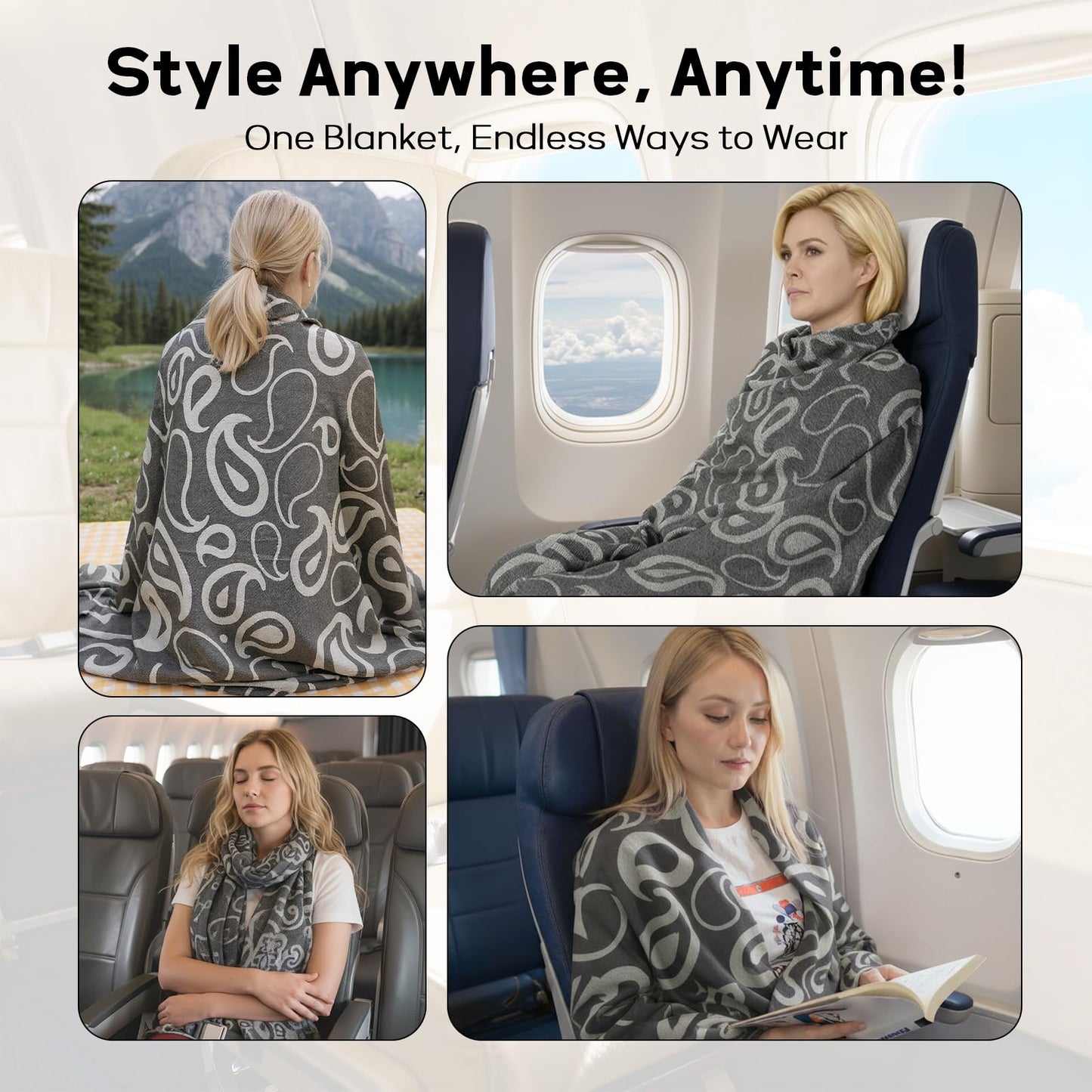 Premium Travel Blanket – Ultra-Soft Knit Wrap for Airplane, Car, Office Naps, and Gifts – Lightweight, Breathable, and Stylish with Storage Bag (Black) - Image 3