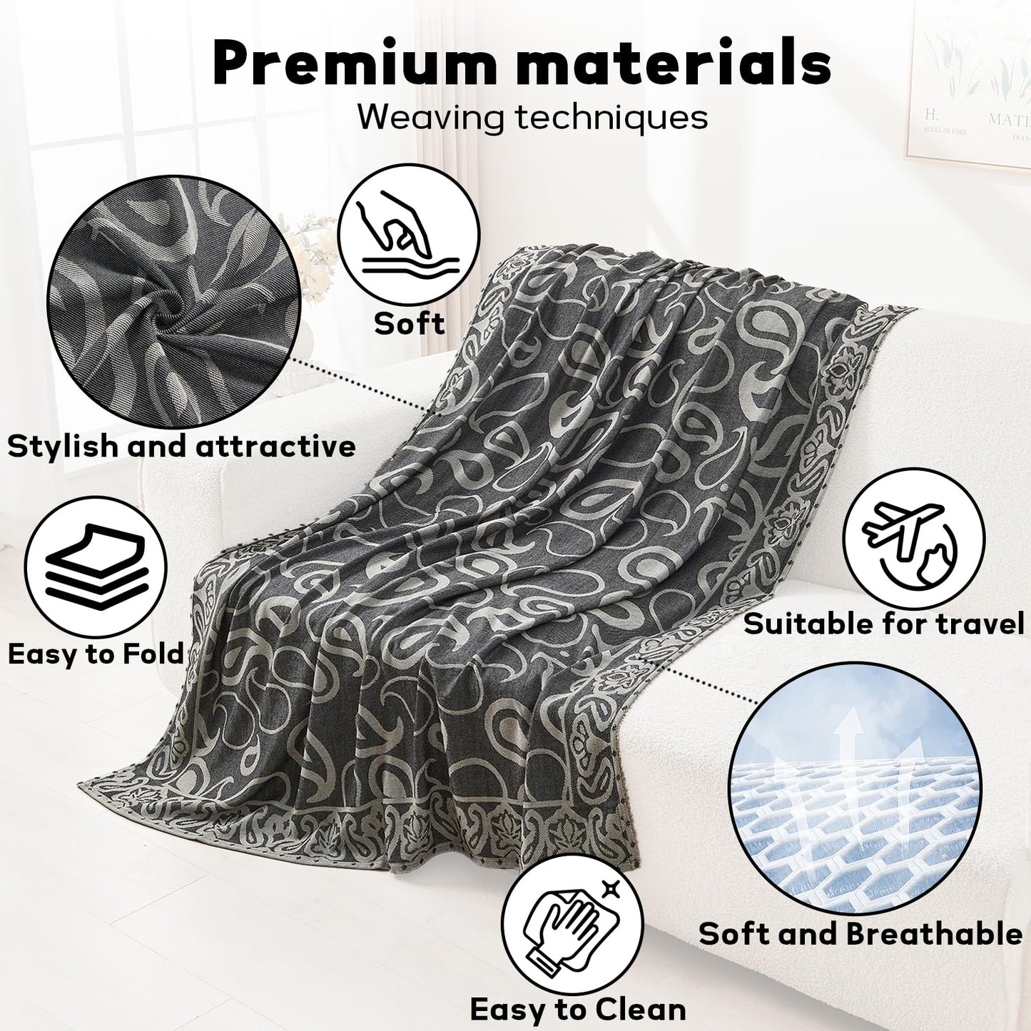 Premium Travel Blanket – Ultra-Soft Knit Wrap for Airplane, Car, Office Naps, and Gifts – Lightweight, Breathable, and Stylish with Storage Bag (Black) - Image 5