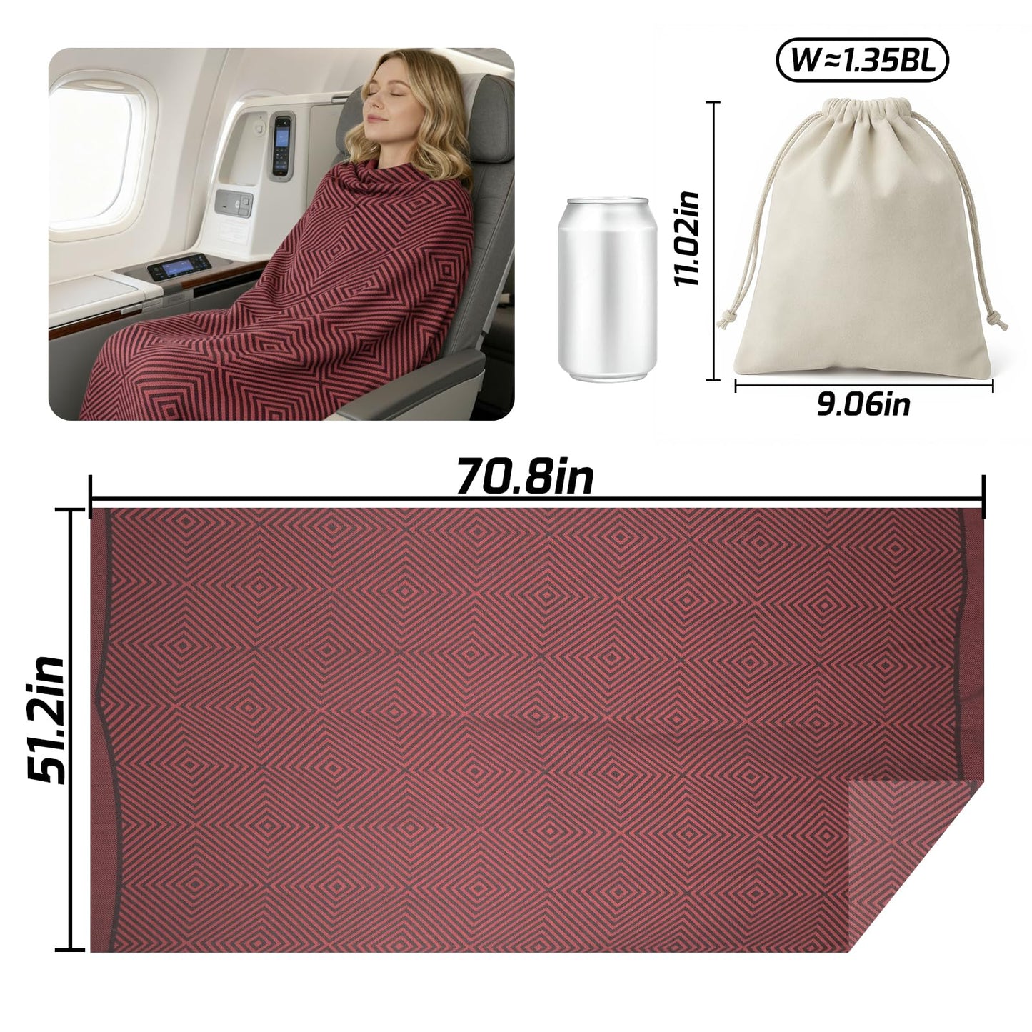 Premium Travel Blanket – Ultra-Soft Knit Wrap for Airplane, Car, Office Naps, and Gifts – Lightweight, Breathable, and Stylish with Storage Bag (Red) - Image 2