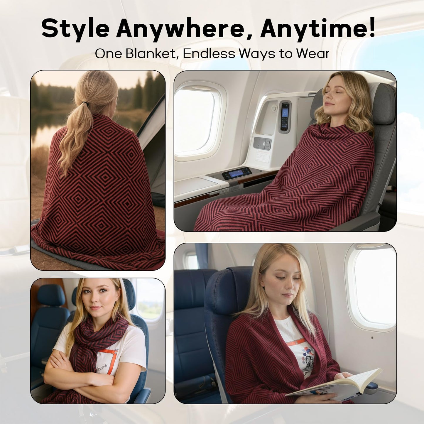 Premium Travel Blanket – Ultra-Soft Knit Wrap for Airplane, Car, Office Naps, and Gifts – Lightweight, Breathable, and Stylish with Storage Bag (Red) - Image 3