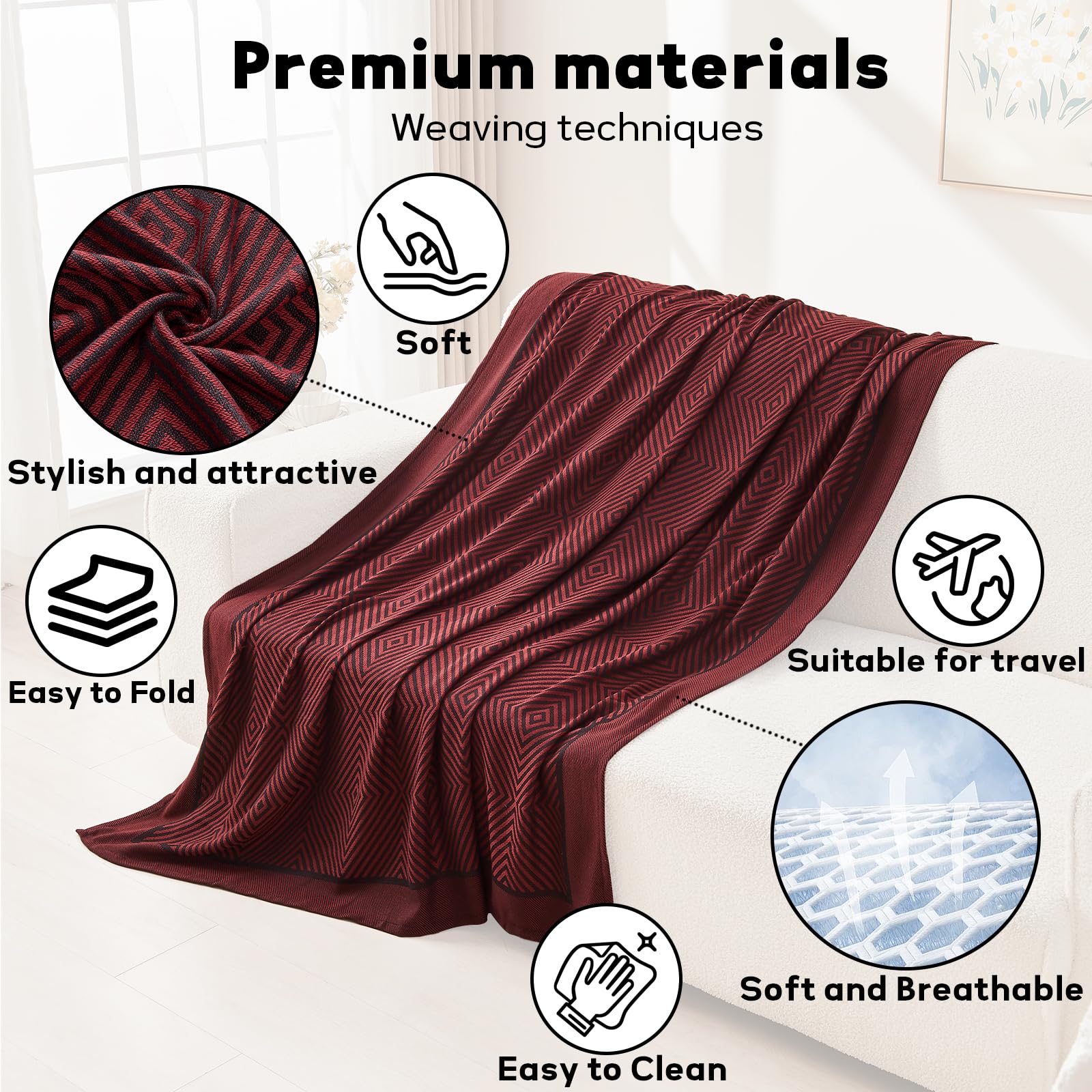 Premium Travel Blanket – Ultra-Soft Knit Wrap for Airplane, Car, Office Naps, and Gifts – Lightweight, Breathable, and Stylish with Storage Bag (Red) - Image 5