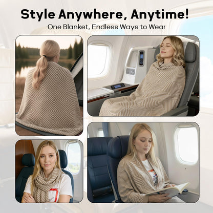 Premium Travel Blanket – Ultra-Soft Knit Wrap for Airplane, Car, Office Naps, and Gifts – Lightweight, Breathable, and Stylish with Storage Bag (Khaki) - Image 3