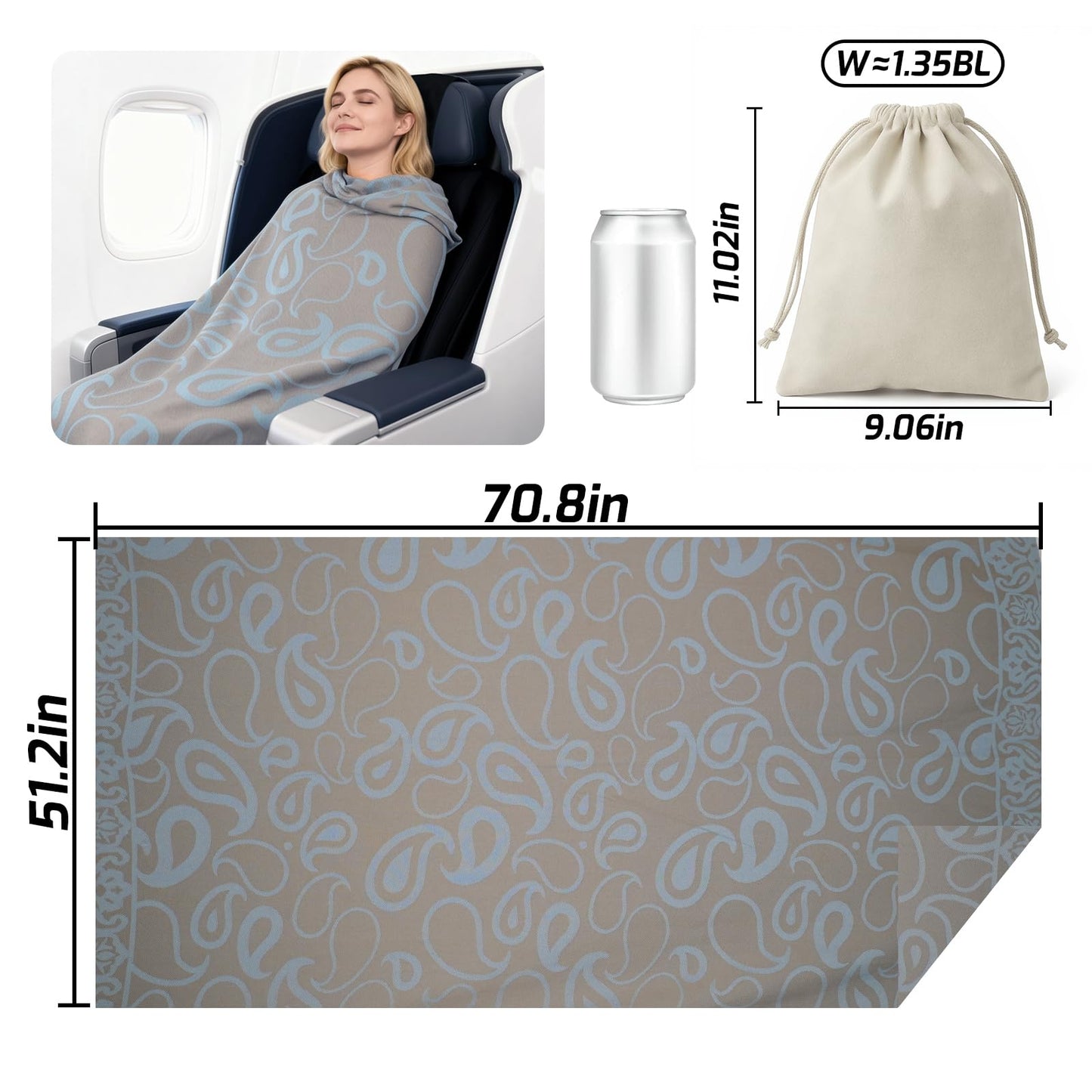 Premium Travel Blanket – Ultra-Soft Knit Wrap for Airplane, Car, Office Naps, and Gifts – Lightweight, Breathable, and Stylish with Storage Bag (Blue) - Image 2