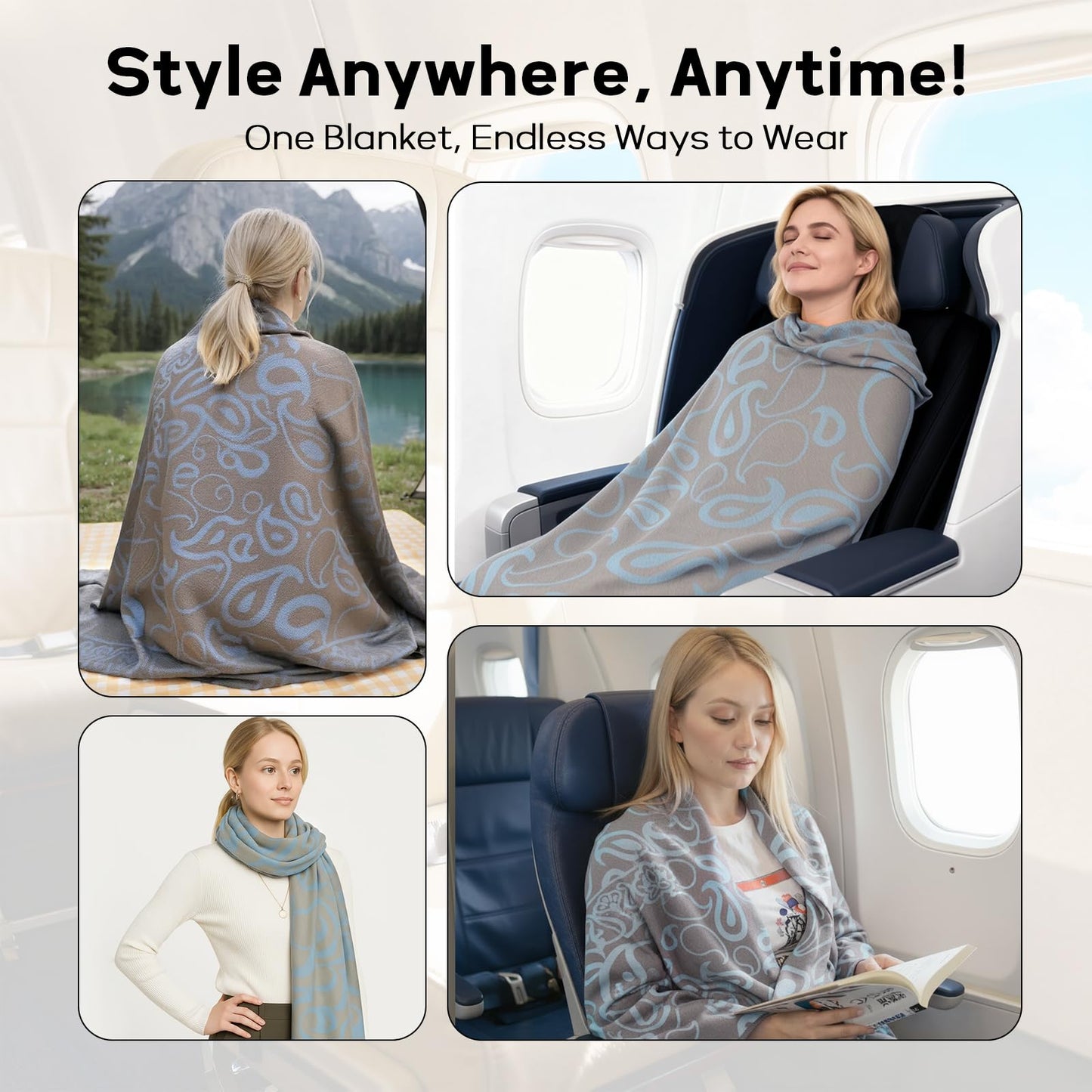 Premium Travel Blanket – Ultra-Soft Knit Wrap for Airplane, Car, Office Naps, and Gifts – Lightweight, Breathable, and Stylish with Storage Bag (Blue) - Image 3