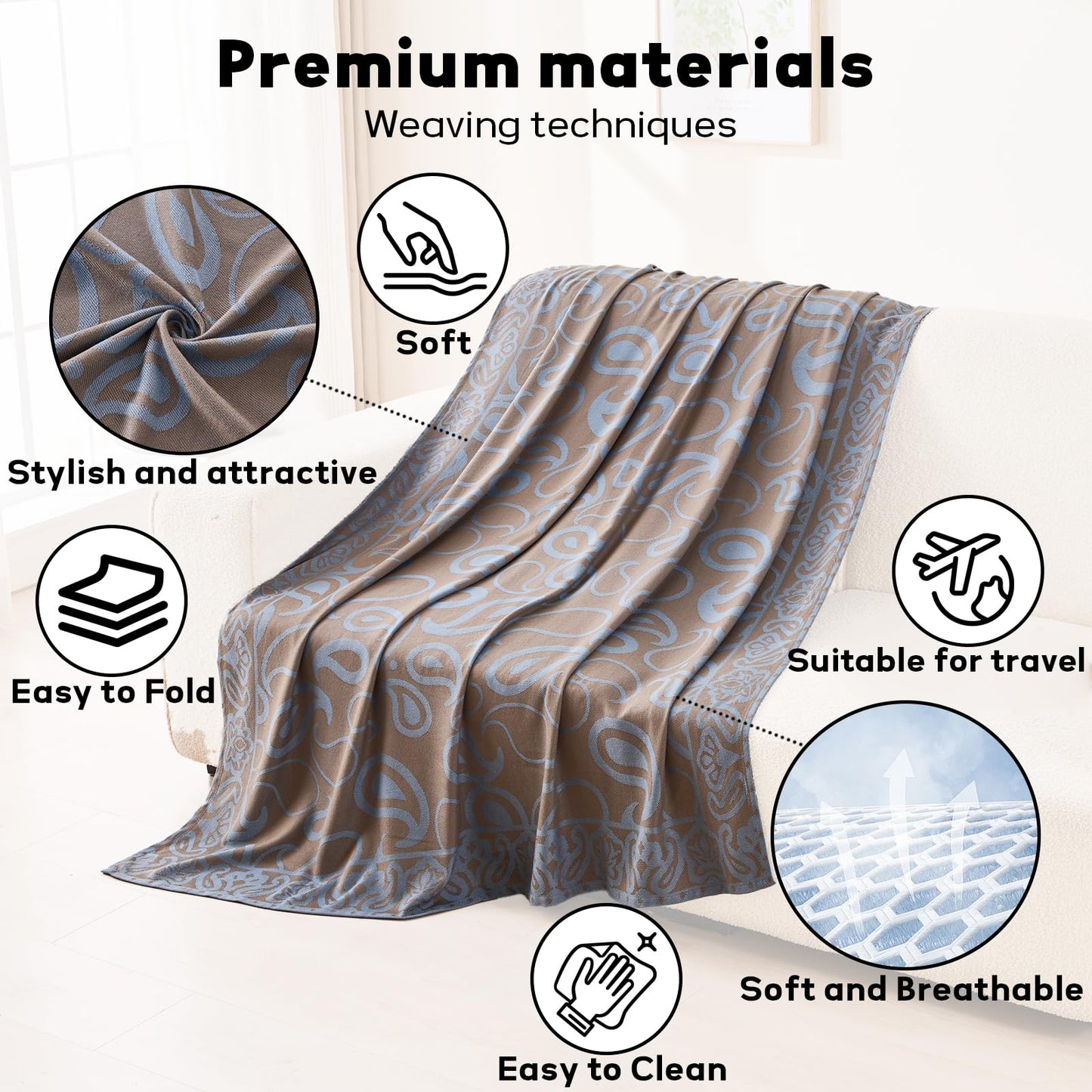Premium Travel Blanket – Ultra-Soft Knit Wrap for Airplane, Car, Office Naps, and Gifts – Lightweight, Breathable, and Stylish with Storage Bag (Blue) - Image 5