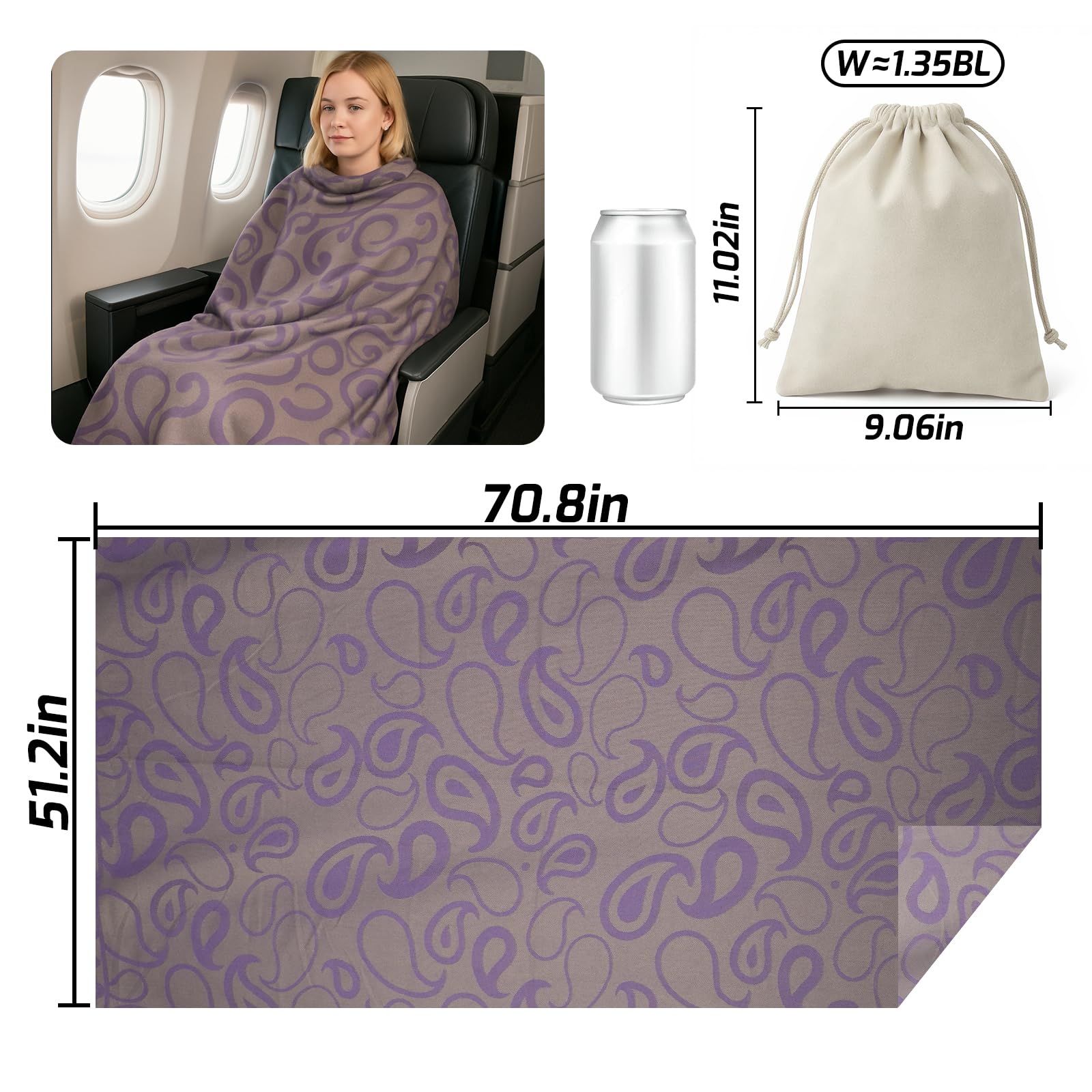 Premium Travel Blanket – Ultra-Soft Knit Wrap for Airplane, Car, Office Naps, and Gifts – Lightweight, Breathable, and Stylish with Storage Bag (Purple) - Image 2
