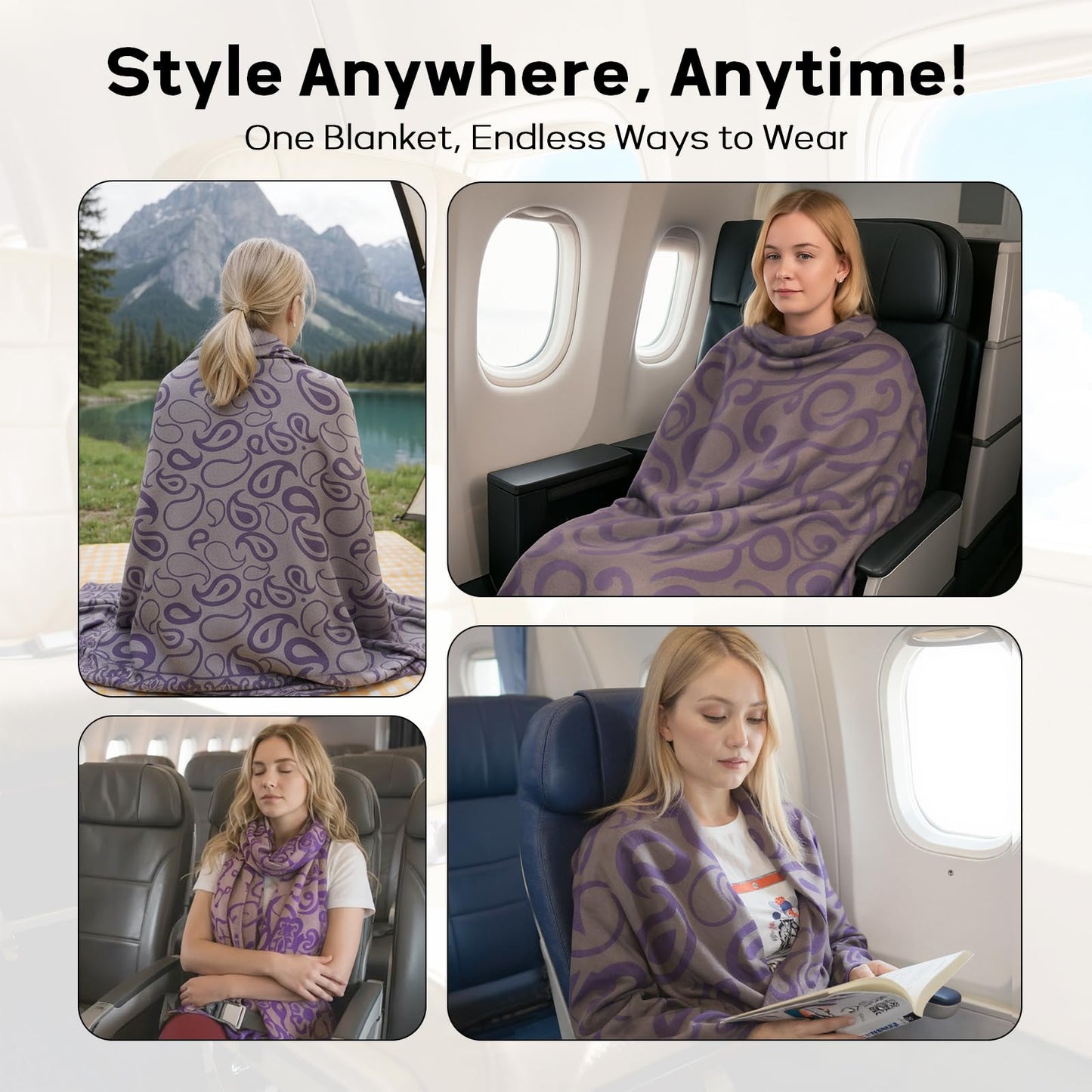 Premium Travel Blanket – Ultra-Soft Knit Wrap for Airplane, Car, Office Naps, and Gifts – Lightweight, Breathable, and Stylish with Storage Bag (Purple) - Image 3