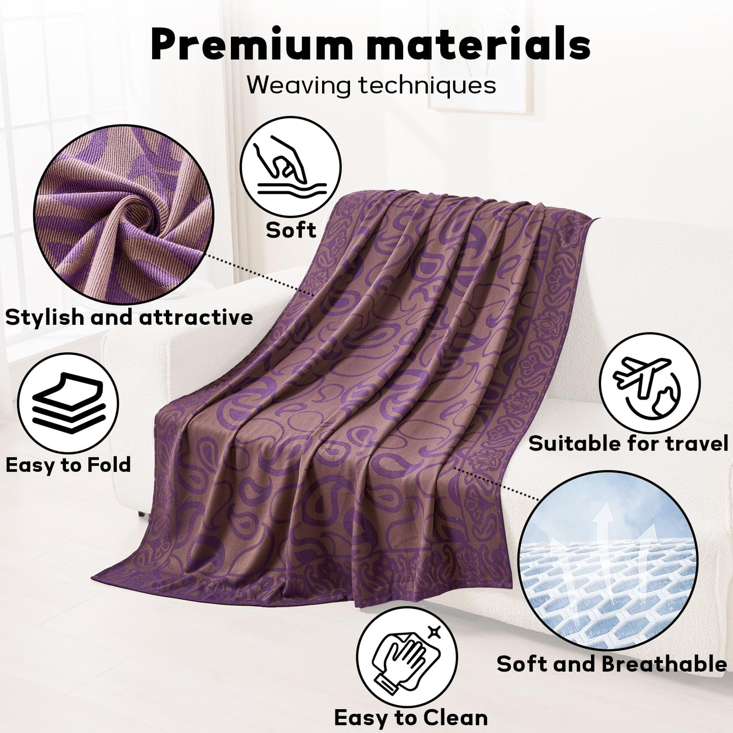 Premium Travel Blanket – Ultra-Soft Knit Wrap for Airplane, Car, Office Naps, and Gifts – Lightweight, Breathable, and Stylish with Storage Bag (Purple) - Image 5