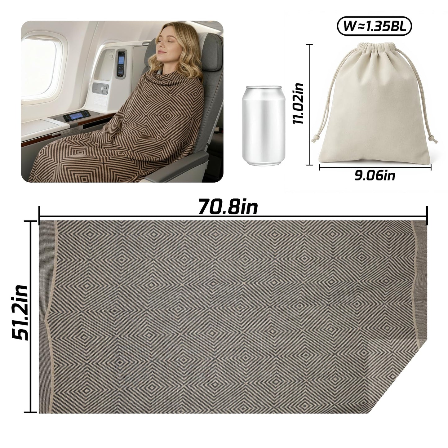 Premium Travel Blanket – Ultra-Soft Knit Wrap for Airplane, Car, Office Naps, and Gifts – Lightweight, Breathable, and Stylish with Storage Bag (Brown) - Image 2