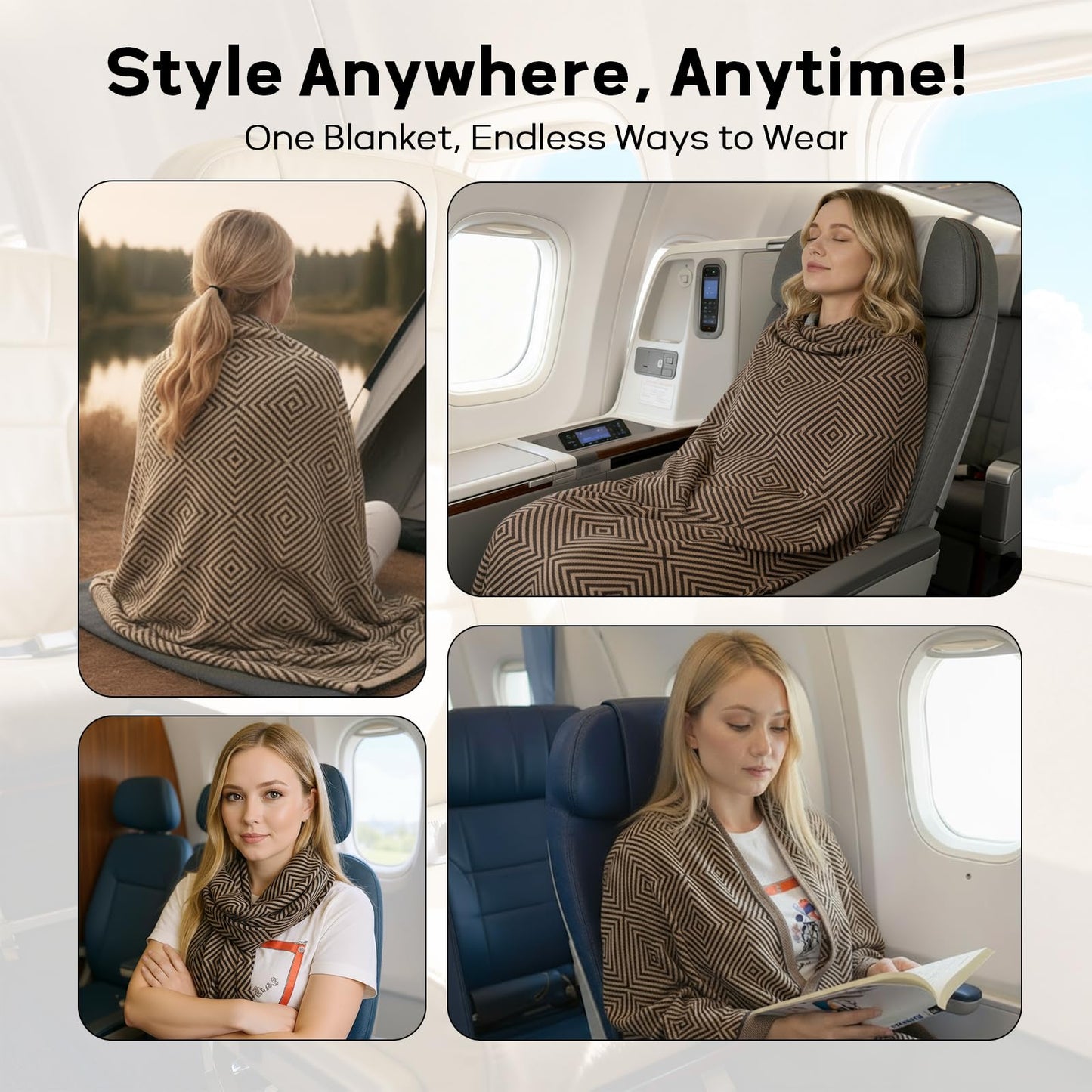Premium Travel Blanket – Ultra-Soft Knit Wrap for Airplane, Car, Office Naps, and Gifts – Lightweight, Breathable, and Stylish with Storage Bag (Brown) - Image 3