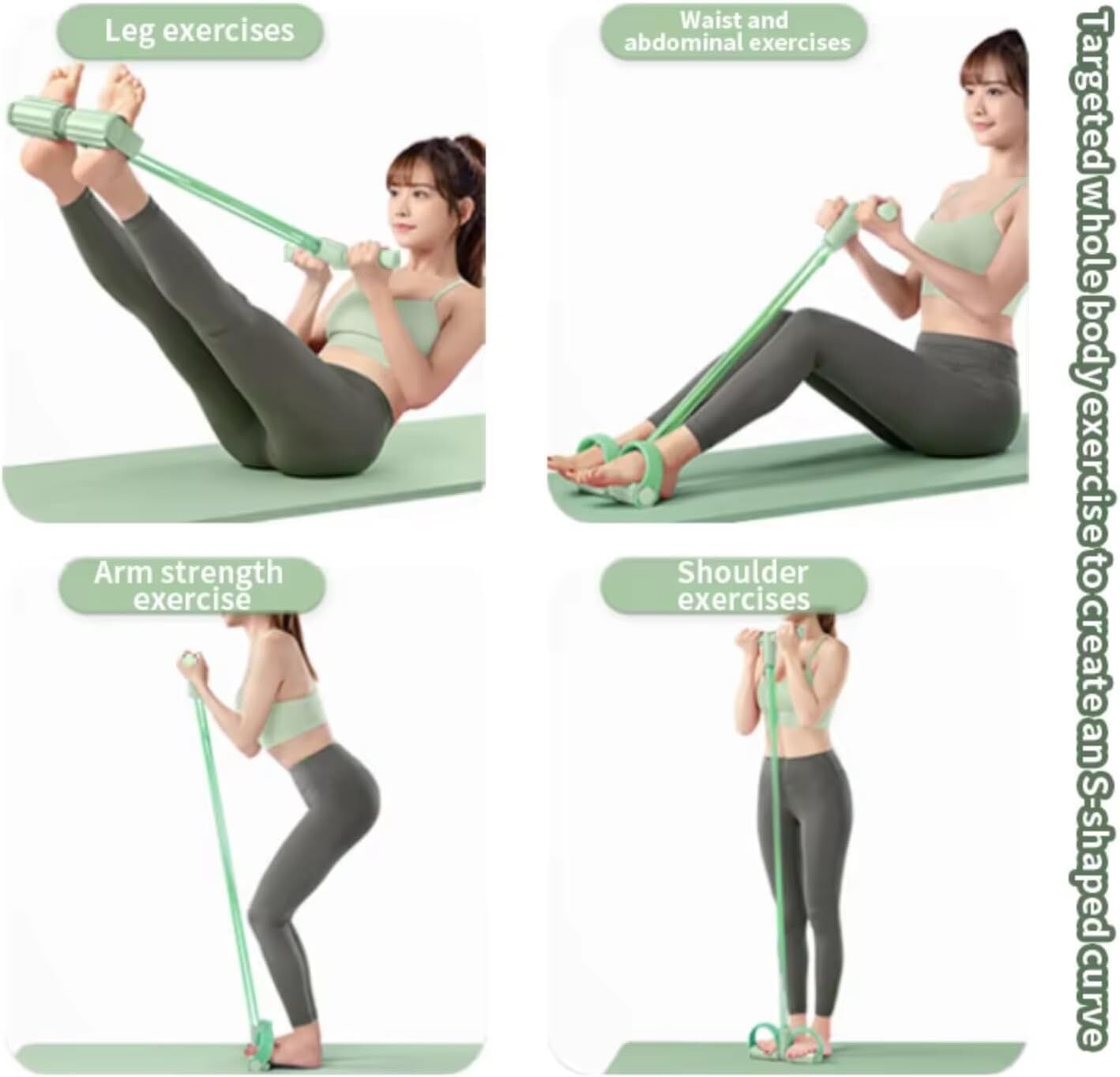 Multi-Function 6-Tube Resistance Band with Foot Pedal – 2M Stretchable Home Workout Equipment for Full Body Exercise – Adjustable Tension for Arms, Legs, Waist & Abs – Compact Design (Green) - Image 3