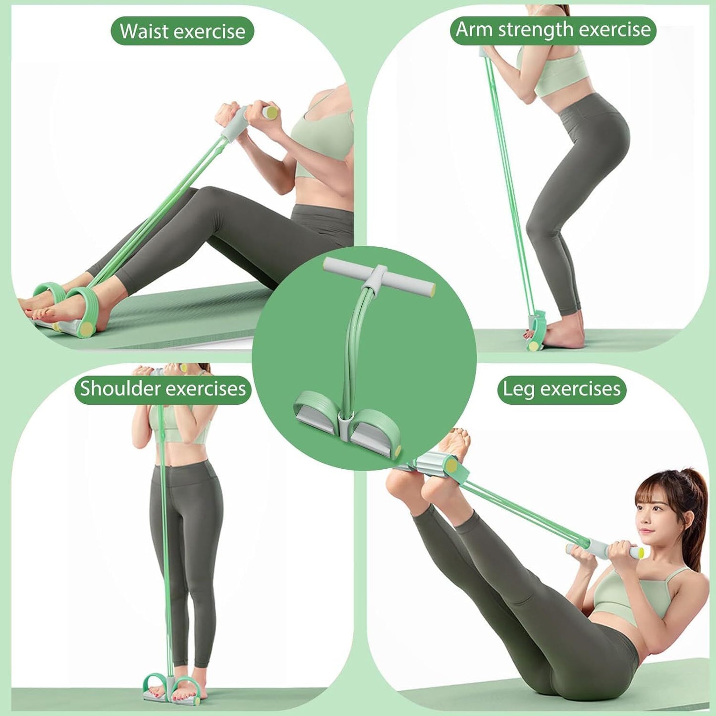Multi-Function 6-Tube Resistance Band with Foot Pedal – 2M Stretchable Home Workout Equipment for Full Body Exercise – Adjustable Tension for Arms, Legs, Waist & Abs – Compact Design (Green) - Image 4