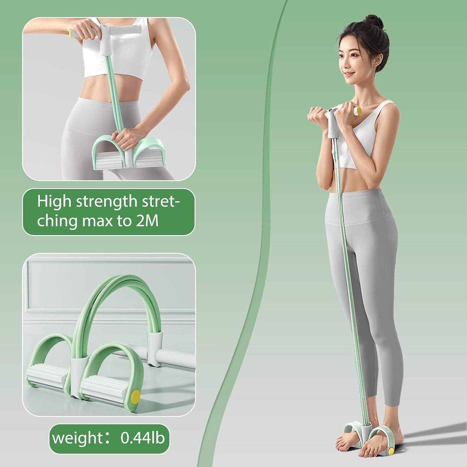 Multi-Function 6-Tube Resistance Band with Foot Pedal – 2M Stretchable Home Workout Equipment for Full Body Exercise – Adjustable Tension for Arms, Legs, Waist & Abs – Compact Design (Green) - Image 5