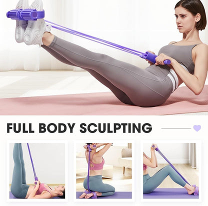 Multi-Function 6-Tube Resistance Band with Foot Pedal – 2M Stretchable Home Workout Equipment for Full Body Exercise – Adjustable Tension for Arms, Legs, Waist & Abs – Compact Design (Purple) - Image 2