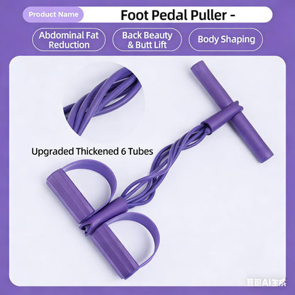 Multi-Function 6-Tube Resistance Band with Foot Pedal – 2M Stretchable Home Workout Equipment for Full Body Exercise – Adjustable Tension for Arms, Legs, Waist & Abs – Compact Design (Purple) - Image 4