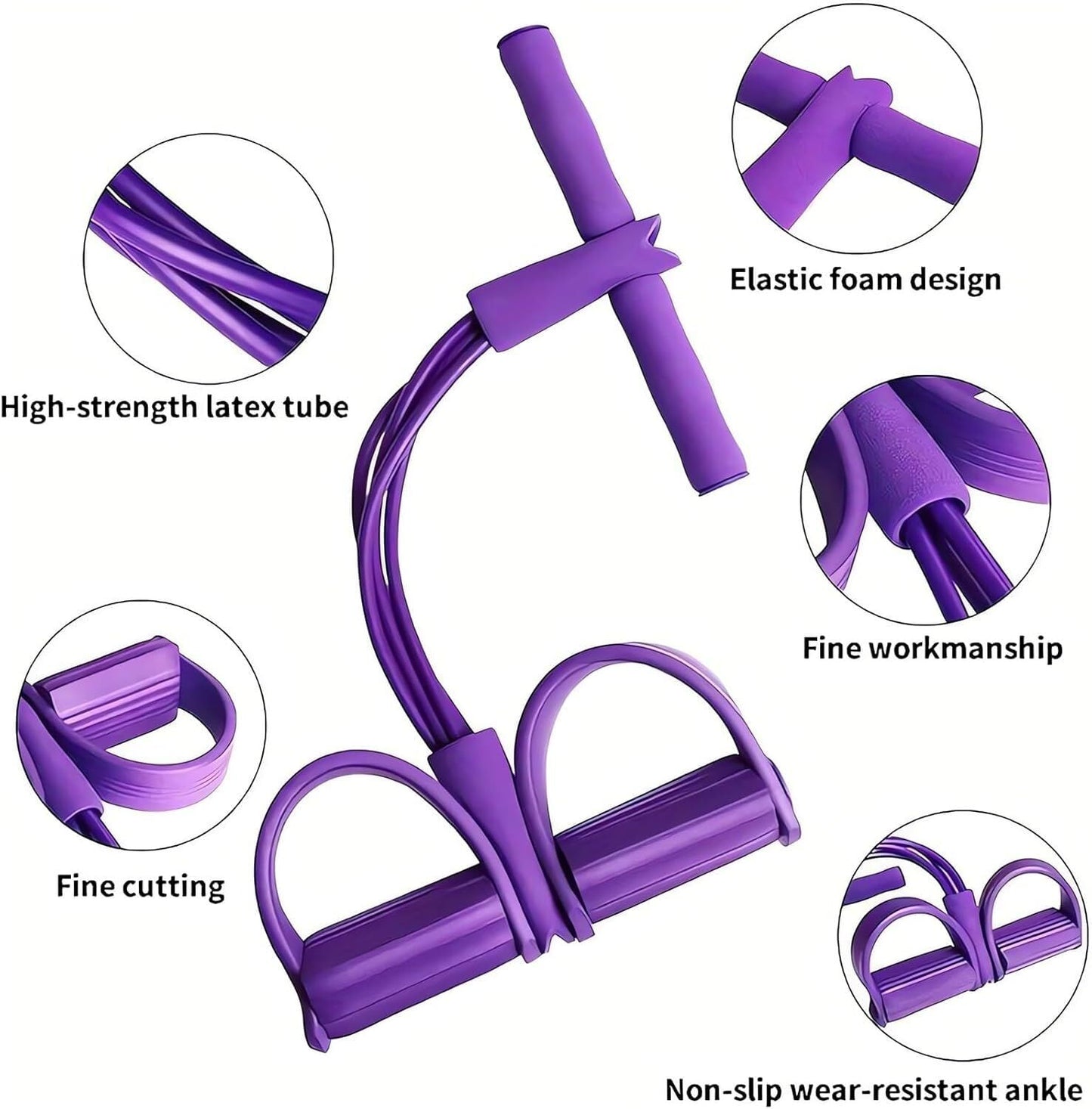 Multi-Function 6-Tube Resistance Band with Foot Pedal – 2M Stretchable Home Workout Equipment for Full Body Exercise – Adjustable Tension for Arms, Legs, Waist & Abs – Compact Design (Purple) - Image 6