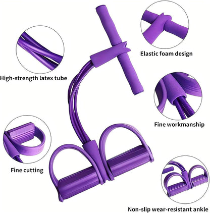 Multi-Function 6-Tube Resistance Band with Foot Pedal – 2M Stretchable Home Workout Equipment for Full Body Exercise – Adjustable Tension for Arms, Legs, Waist & Abs – Compact Design (Purple) - Image 6